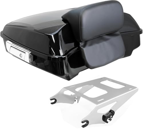 YHMOTO Razor Tour Trunk W/Backrest & Luggage Rack for Harley Touring Road King FLHR Street CVO Electra Glide 2014-2026 (Razor Tour Trunk with Backrest+Chrome Mounting Rack) - color: Chrome