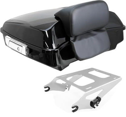 YHMOTO Razor Tour Trunk W/Backrest & Luggage Rack for Harley Touring Road King FLHR Street CVO Electra Glide 2014-2026 (Razor Tour Trunk with Backrest+Chrome Mounting Rack) - color: Chrome