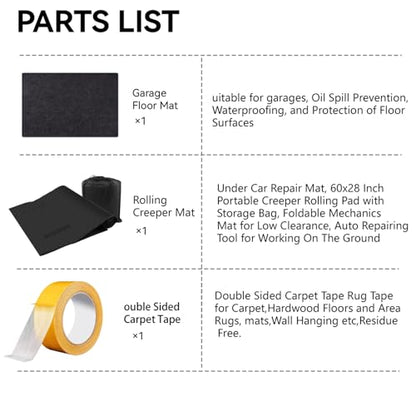 Garage Floor Protection Mat (7'5" x 17') uitable for garages, Oil Spill Prevention, Waterproofing, and Protection of Floor Surfaces(Includes Double Sided Tape Rolling Creeper Mat) - size: 7'6" x 17'