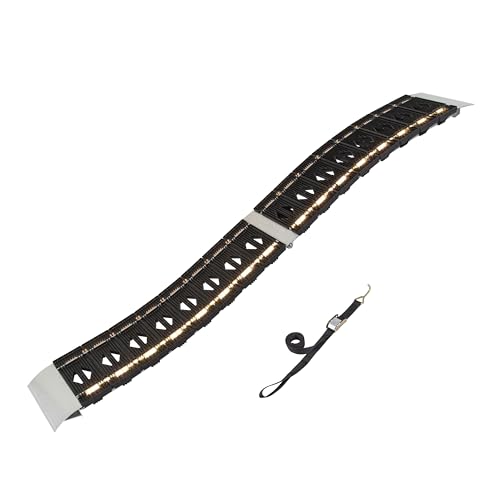 CargoSmart LED Hybrid S-Curve Centerfold Loading Ramp, 1 Pack — 1,500lb Per Pair Capacity, 12” W x 90” L — Aluminum Ramp with Built-in LED Lights, Load/Unload Lawn Equipment, Motorcycles, ATVs & More - style: 1 Folding S-Curve Ramp & LED Lights