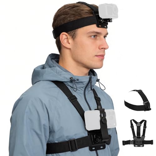 Mobile Phone Chest & Head Strap Mount Kit for POV VLOG, Hands-Free Body Holder Compatible with iPhone Samsung, GoPro Hero 9、8、7、6、5、4、3、2、1, DJI Osmo, AKASO, SJCAM, Insta360 Action Cameras