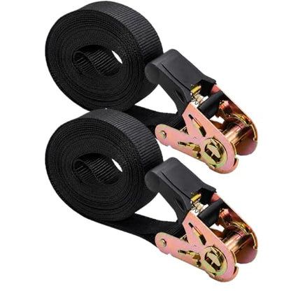 BoxerTool BXR Black Strap Down Ratcheting Securing Straps 1" x10', Track Spring Fittings, Tie-Down Motorcycles, Trailer Loads, Kayak, Rubber Handle Ratcheting Strap - size: 1"x10' - 2pcs