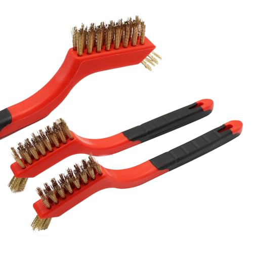 3PCS Brass Wire Brush Set,Curved Handle Brush for Cleaning Rust Removal in Holes DIY Enthusiasts - style: Red-Brass
