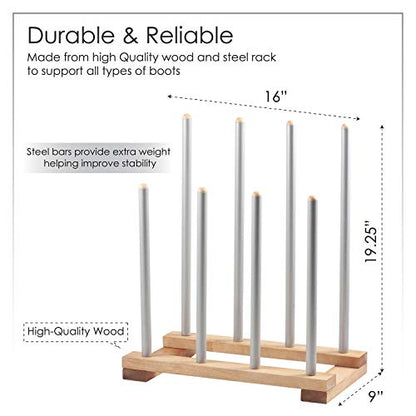 4-Pairs Birch Wood and Steel Boot Rack, Free Standing Space Saving Shoes Storage Organizer for Tall Knee-High, Hiking, Riding, Rain or Work Boots [KEEP BOOTS STRAIGHT][HOLD TALL BOOTS]