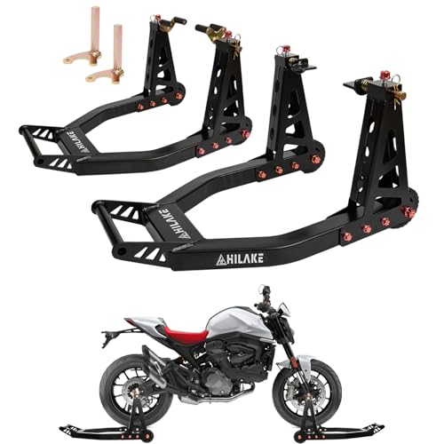 Aluminum Motorcycle Stands Front and Rear 880lbs Heavy Duty Wheel Lift Combo Swingarm Spool Peddock Stand for Yamaha Honda Kawasaki Suzuki U+L Black - color: Black