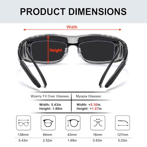 Wzerry Sunglasses Fit Over Glasses Polarized for Men Women, Wrap-Around Glasses UV400 Protection for Driving and Outdoor - color: Black/Grey + Transparent Grey/Grey + Transparent Grey/Blue