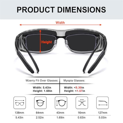 Wzerry Sunglasses Fit Over Glasses Polarized for Men Women, Wrap-Around Glasses UV400 Protection for Driving and Outdoor - color: Black/Grey + Transparent Grey/Grey + Transparent Grey/Blue