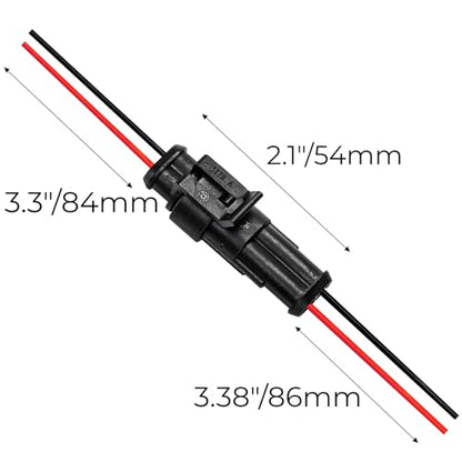 Hiceeden 12 Kits 2 Pin Waterproof Connector, 16AWG 2 Wire Automotive Electrical Plugs Connectors, Male and Female Way Connectors for Car, Truck, Motorcycle, Boat