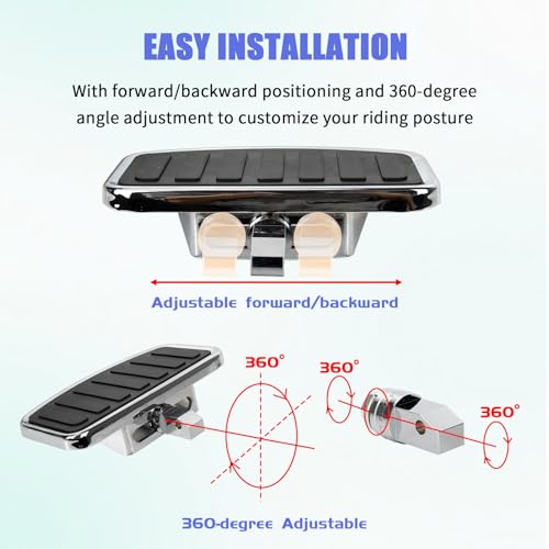 PSLER 2PCS Motorcycle Floorboards Adjustable Rear Passenger Foot Pegs, Compatible with Vstar Dragstar 400 650 V-Max XV125 XV250 VTX1800 VL400 VL800 C50, Chrome, Horizontal Stripes Pattern - size: Horizontal Stripes Pattern