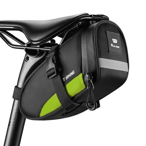 Bicycle Seat Bag:Waterproof Bicycle Saddle Bag Under Seat Cycling Accessories Storage Pouch Wedge Pack for Mountain & Road Bike,Cycling Accessories - color: Green