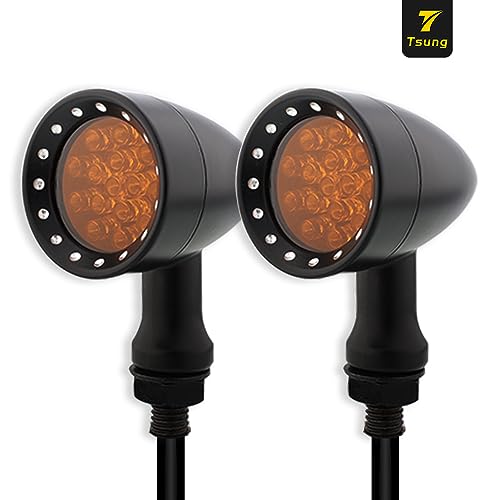 TSUNG Bullet LED Turn Signal Light Motorcycle Front Rear Indicator Small Blinker Universal for Cruiser Chopper Bobber Cafe Racer Street Bike (B-Black-Amber) - color: B-Black-Amber