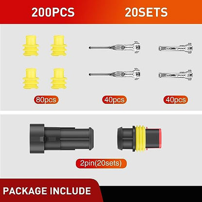 Nilight 200PCS 2 Pin Electrical Connector ‎Plug Male Female Terminal Wire Waterproof Connectors 2 Way Automotive Connect Set for Car Truck Motorcycle Marine Boat 20 Sets - size: 2Pin Connector 200Pcs