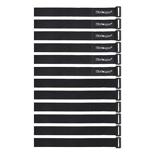 12 Pack 1 x 18 Inches Hook and Loop Reusable Fastening Cable Tie Down Straps by Wisdompro - Reusable, Durable Functional Cinch Strap to Keep Your Home, Office, Workspace from Tangled Messes of Cords - size: 1 x 18 Inch, 12 Pack