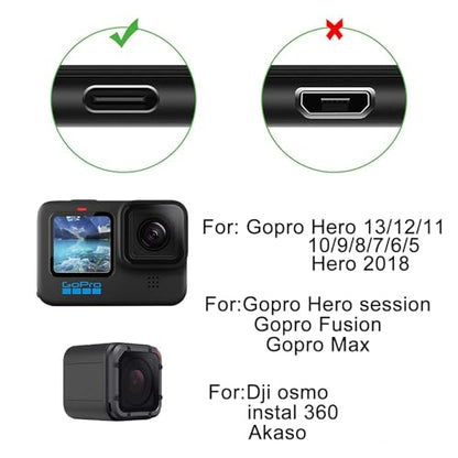 Suptig USB A to USB C Cable 2 Pack Charging Cable Compatible for Phone, Gopro Hero 13/hero12/11/10/9/8/7/6/5/hero Session gopro max Charging and Data Sync Cord(Black)