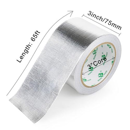 BOMEI PACK Adhesive Aluminum Foil Heat Shield Tape Barrier 3in x 66ft, Fiberglass Thermal Insulation Reflective Material High Temp Protection - size: 3in*66ft