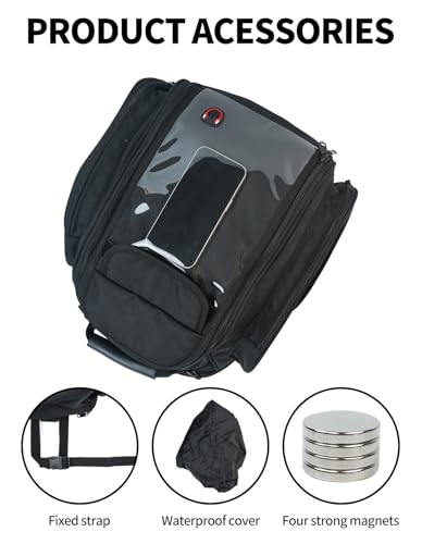 Motorcycle Tank Bag Universal Waterproof Oxford Fabric with Strong Magnetic，Magnetic Tank Bag, fits Harley Davidson, Indian, Honda, Yamaha, Suzuki and more - size: 29L