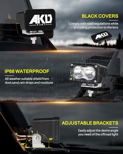 LED Pods with Wiring Harness & Black Covers 3 Inch 40W Spot CREE LED Pod Lights Small Off Road Driving Lights Fog Light 2 Packs for Trucks Motorcycle UTV ATV SUV Dirt Bike - color: White