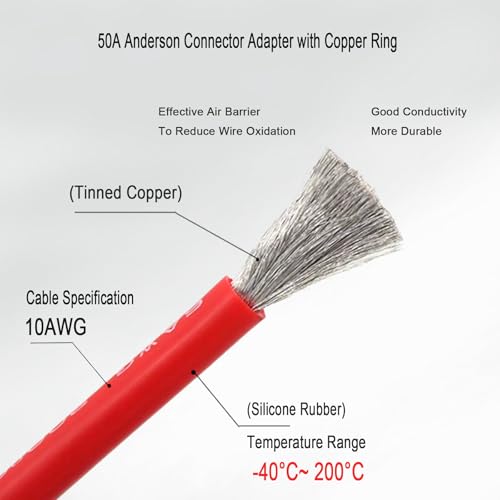 Anderson Plug Connection Cable 50A Anderson SB50 Plug Battery Quick Connector Cable 10AWG Cable with 50A Connector - size: Anderson O-ring 3m