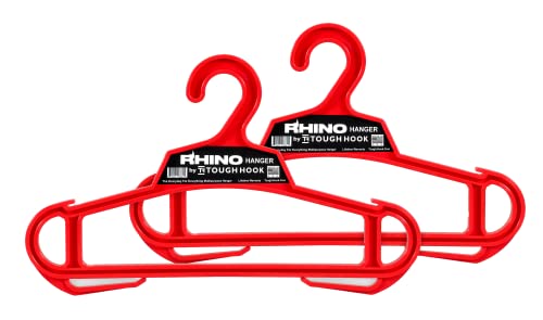 Rhino Tough Hook Heavy Duty Clothes Hangers – USA-Made Military Grade Coat Hanger for Body Armor & Jacket – 200-lb Capacity Suit Hangers for Heavy Apparel, 2 Red - color: Red, size: Pack of 2 (Original)