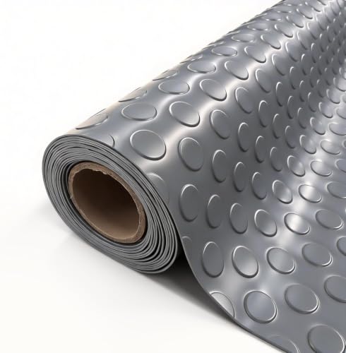 StellarStar 4x15 FT Garage Floor Mat, 2mm Thickened PVC Coin Pattern Garage Mat with 20PCS Tapes, Rubber Flooring Rolls for Under Car, Non-Slip Rubber Motorcycle Mat for Golf Cart, Trailer, Gray - color: Gray(Coin), size: 4x15 FT