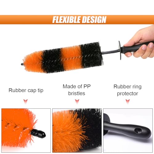 Master Car Wheel Brush, 16" Long Soft Bristle Car Wheel Rim Cleaner Brush, Easy Reach Wheel and Rim Detailing Brush, Car Washing Brush Tire Detail Brush for Wheel Rim Exhaust Tips (Orange & Black)