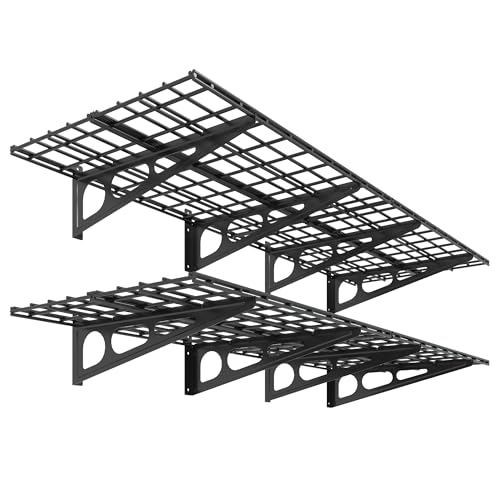 FLEXIMOUNTS 2-Pack 2x6ft Garage Shelving 24-inch-by-72-inch Heavy Duty Wall Mounted Shelves Garage Storage Rack Floating Shelves, 1400lbs Load Capacity, Black, Classic Series - color: Black, size: 2 pack-2x6 ft