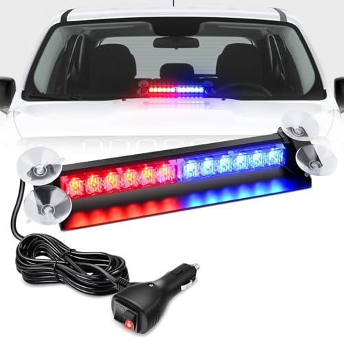 Nilight 12LED Traffic Advisor Strobe Light Bar Red Blue Emergency Warning Hazard Safety Dash Front/Rear Windshield Flashing Lights for Cars Trucks Police Firefighter Plow Construction Vehicles - color: Red Blue, size: 12LED