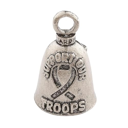 Guardian Bell Support Our Troops Good Luck Bell w/Keyring & Black Velvet Gift Bag | Motorcycle Bell | Lead-Free Pewter | Made in USA - color: Support Our Troops