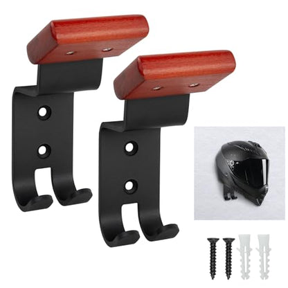 2-Pack Wall Mount Helmet Holder , Motorcycle Cap Gear Rack，Carbon Steel with Double Hooks, Multi-Purpose Display Hanger for Jackets ,Hats
