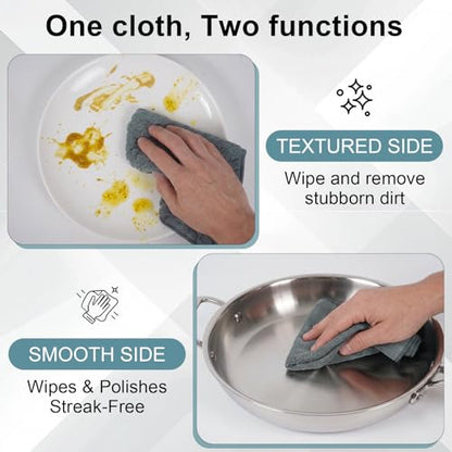 6 Pack Microfiber Cleaning Cloths, 12 x 12 Inch Dual-Sided Reusable Dish Towels, Soft & Textured All-Purpose Cleaning Rags for Kitchen, Home, Car, Lint-Free Washable Cleaning Cloths, Grey