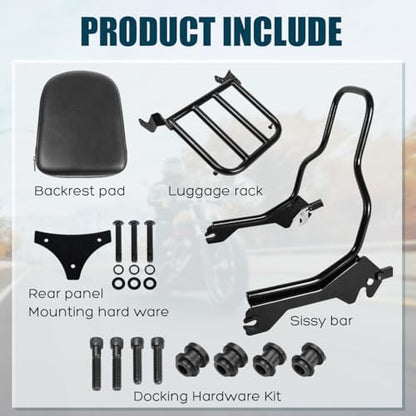 Rear Backrest Sissy Bar Compatible with for Harley Softail Fat Boy FLFB FLFBS Breakout FXBR FXBRS 2018-up Upright Passenger Sissy Bar Backrest with Back Rest Pad Luggage Rack - color: With Luggage Rack