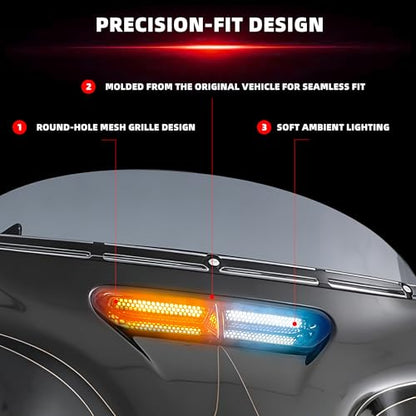 FATECIM Dynamic LED Motorcycle Batwing Fairing Vent Insert Lights for Harley Touring Street Glide Ultra Limited Electra Glide FLHX FLHTK 2014-2023 (Chrome with White Running Light & Amber Turn Signal) - color: Chrome