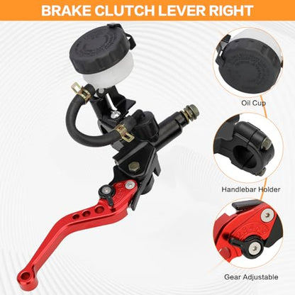 Motorcycle Brake Pump Lever 7/8" 22mm Brake Hydraulic Master Cylinder Reservoir Clutch CNC Left & Right Set Universal Replacement for Harley Honda Kawasaki Suzuki Yamaha (Red) - color: Red