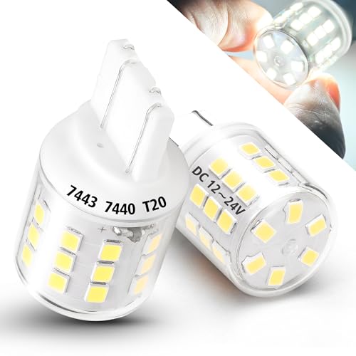 7440 7443 T20 Xenon White Long Life Reverse Light Bulbs Upgraded DC12-24V 510lm 7444 7441 W21/5W 992 Bulb Idear for Automotive Interior Lighting BackUp Tail Brake Parking Daytime Running Light, 2 Pack - color: 6000K Daylight White, size: T20