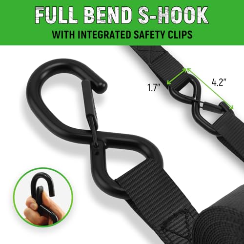 Black Ratchet Straps (4 Pack) - Motorcycle Straps Tie Downs 2,100lb Break Strength - 1 in x 15ft Ratchet Tie Down Straps -15" Soft Loop Tie Down Straps for Truck, Cargos, Motorcycle - style: Black,1"x15',2100lb
