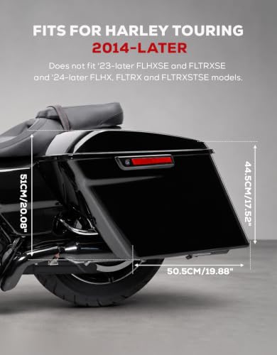 XFMT Motorcycle Saddlebags 5" Stretched Hard Saddle Bags Extended Saddlebags W/Black Latches For Harley Touring Road King Street Glide Road Glide Electra Glide 2014-2024, Vivid Black - color: 5" Stretched-Vivid Black W/ Black Latches