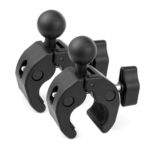 GEPULY 2-Pack 1''Ball Clamp Mount Handlebar Rail 20-50mm in Diameter, Fit for RAM Mounts B Size 1Inch Ball Double Socket Arm Round/Square/Odd-Shaped Bar Bike Motorcycle Phone Holder - color: 2 Clamps