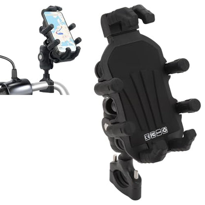 Motorcycle Phone Bracket, Motorcycle Phone Holder with Vibration Dampener High Speed Secure Lock Adjustable for Scooter ATV 4.9 to 8.1in