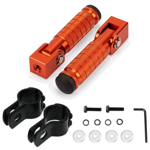 XINGWU M8 Motorcycle Foot Pegs 90 Degree Foldable Footpegs CNC Anti-Skid Footrest Universal for Yamaha Honda Suzuki Aprilia Electric Car Motorbike Mini Bike Dirt Pit Bike Passenger Pedal (Orange) - color: Orange
