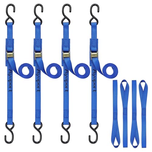 Ayaport Cam Buckle Tie Down Straps 6 feet 2200lbs Break Strength Blue Securing Straps with S Hooks for Motorcycle, Kayak, Car, Truck, Dirt Bike - size: Cam Buckle-1"x6\' blue