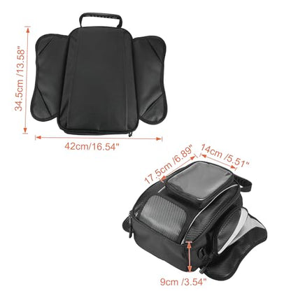 Motoforti Universal Motorcycle Magnetic Tank Tool Bag Fuel Saddlebag with Strap Waterproof Black