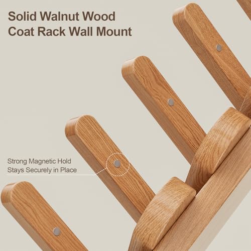 Solid Walnut Coat Rack Wall Mount, 16.5" Wood Wall Mounted Coat Rack with 8 Retractable Hangers,Heavy Duty Wooden Coat Hooks for Hanging Coats,Hats,Robe,Towels,Bags,Key Holder for Entryway,Natural - color: Natural
