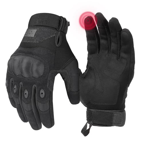 KEMIMOTO Tactical Gloves for Men, Touchscreen Motorcycle Gloves with Hard Shell & Palm Padding for Sports Motorcycle Cycling Tactical Airsoft Paintball Hunting Hiking Camping Climbing - color: Black, Microfiber Protection, size: Medium
