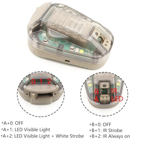 Tactical IR Strobe Helmet Light Military Identification Lights with Visible LED + White Strobe Survival Signal (Tan-Green) - color: Tan-Green