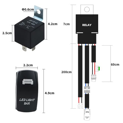 Generic Single-Output LED Light Bar Wiring Harness Kit, 12V 180W, with ON-Off Panel Switch (LED Symbol), 5-Pin Relay and Fuse