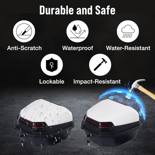 Japard Motorcycle Top Case 42L Daily Rear Tail Box Trunk, Lockable Storage Carrier, Waterproof Universal Mounting for Helmet Luggage (Off White) - color: Off White