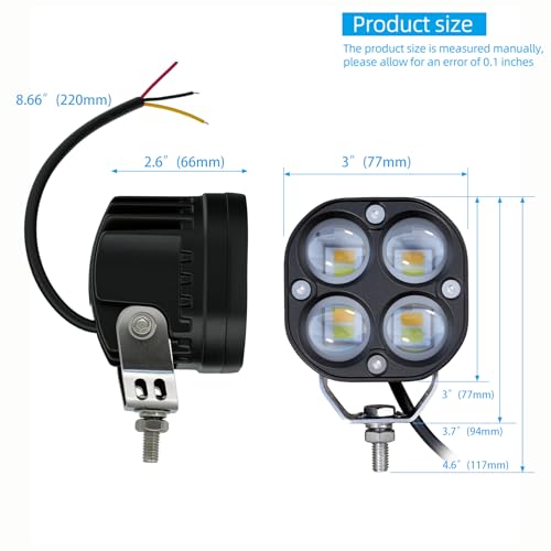 LED Offroad Driving Fog Lights, Yellow/White Hi-Low,2Pcs 3Inch Motorcycle Pod Lights Work Auxiliary Lights for Motorcycle Trucks, Vehicles, ATVs, UTVs, Tractors