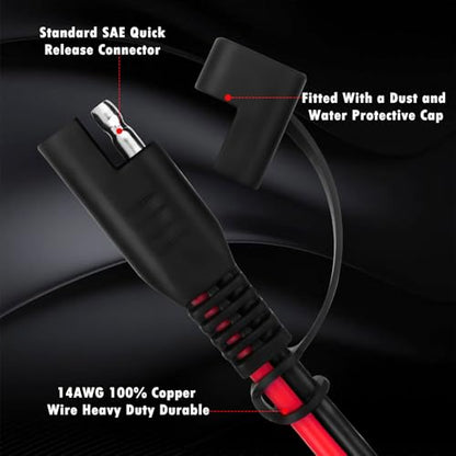 CUZEC 4FT/1.22m 14AWG Ring Terminal To SAE Harness Quick Connect/Disconnect Assembly, 20A Fuse