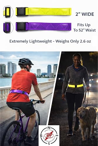 Reflective Running Belt, High Visibility Safety, Adjustable Belt for Running, Walking & Cycling - color: Purple