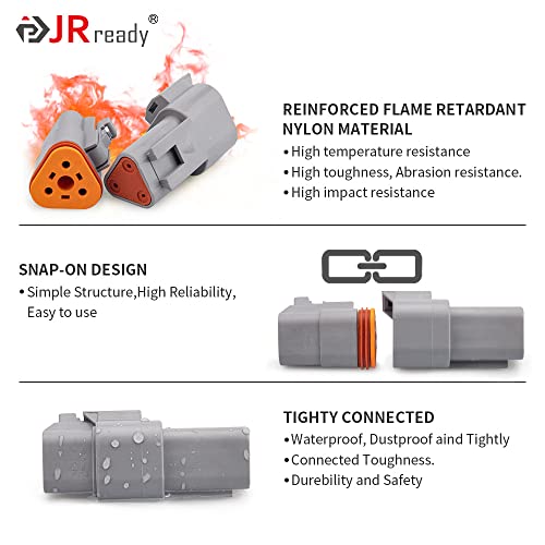 JRready ST6327-3 3 Pin Deutsch DT Gray Connector, Waterproof Electrical Wire Connectors with Size 16 Stamped Contacts and Sealing Plugs for Truck, Motorcycle, Off-Road Vehicles, Marine, Extreme Sports - size: 3Pin 5Pair
